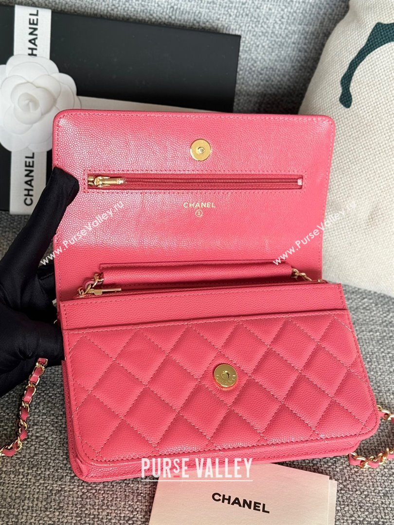 Chanel Grained Calfskin Classic Wallet on Chain WOC Gold/Rosy 2024 (MHUI-241507)