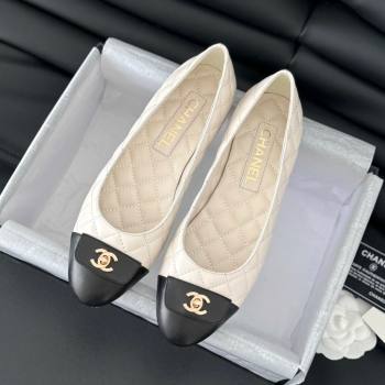 Chanel Ballet Flats in Calfskin Lambskin G45879 White/Black 2024 (Y30-24111926)