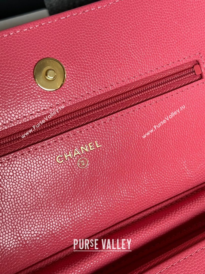 Chanel Grained Calfskin Classic Wallet on Chain WOC Gold/Rosy 2024 (MHUI-241507)