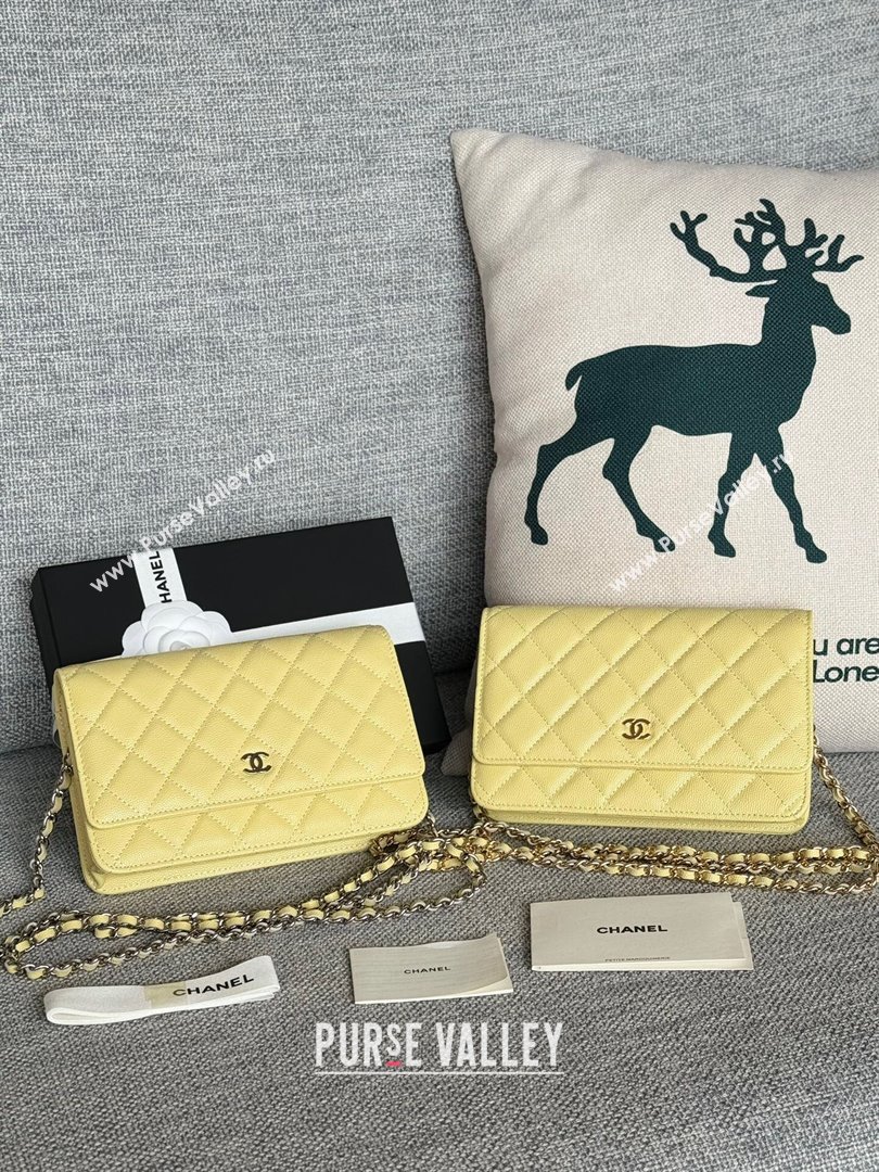 Chanel Grained Calfskin Classic Wallet on Chain WOC Silver/Yellow 2024 (MHUI-241508)