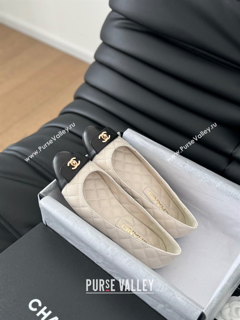 Chanel Ballet Flats in Calfskin Lambskin G45879 White/Black 2024 (Y30-24111926)