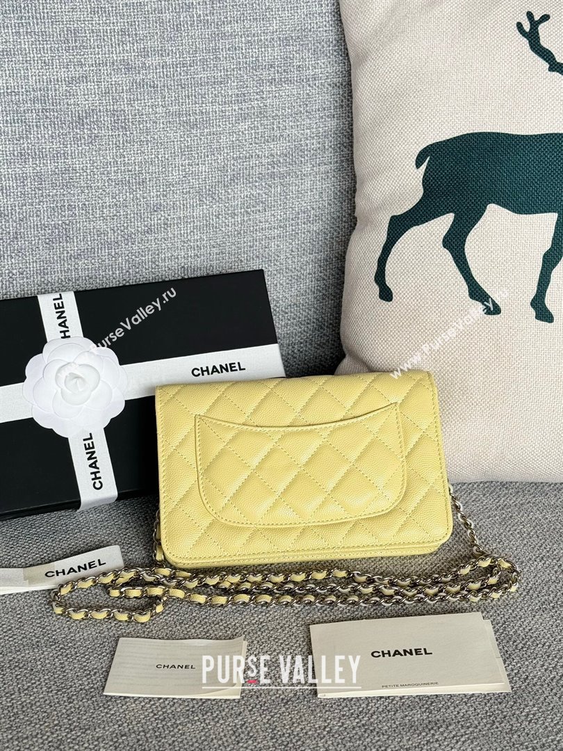 Chanel Grained Calfskin Classic Wallet on Chain WOC Silver/Yellow 2024 (MHUI-241508)