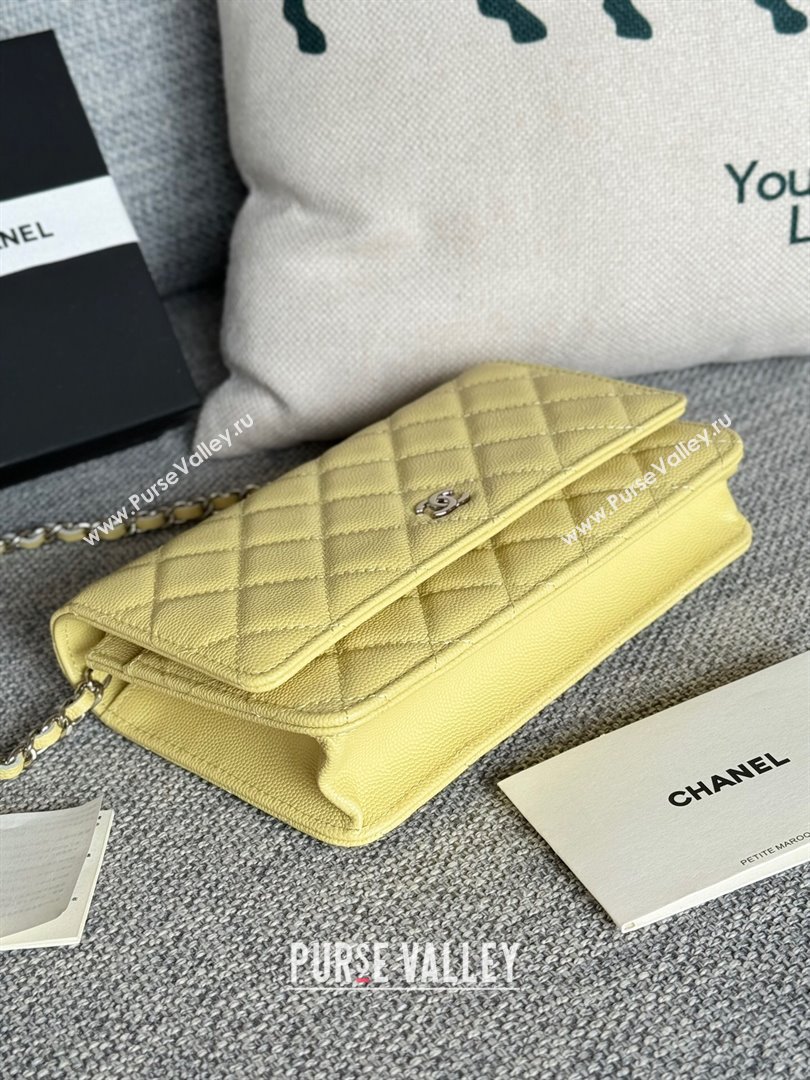 Chanel Grained Calfskin Classic Wallet on Chain WOC Silver/Yellow 2024 (MHUI-241508)