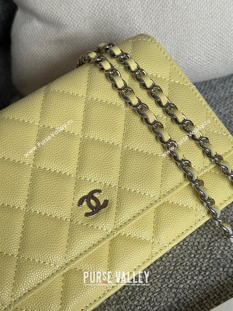 Chanel Grained Calfskin Classic Wallet on Chain WOC Silver/Yellow 2024 (MHUI-241508)