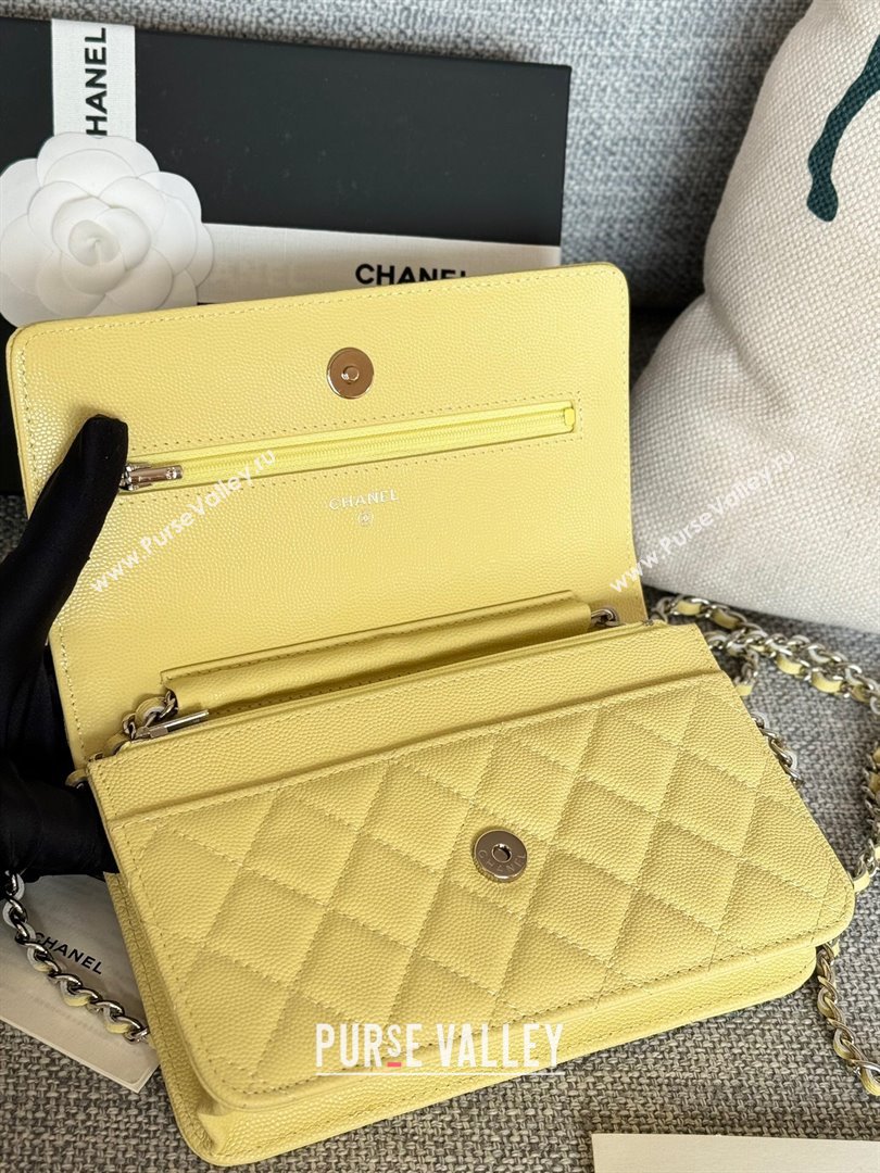 Chanel Grained Calfskin Classic Wallet on Chain WOC Silver/Yellow 2024 (MHUI-241508)