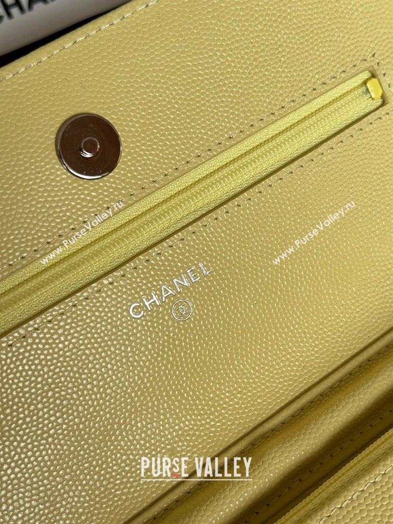 Chanel Grained Calfskin Classic Wallet on Chain WOC Silver/Yellow 2024 (MHUI-241508)