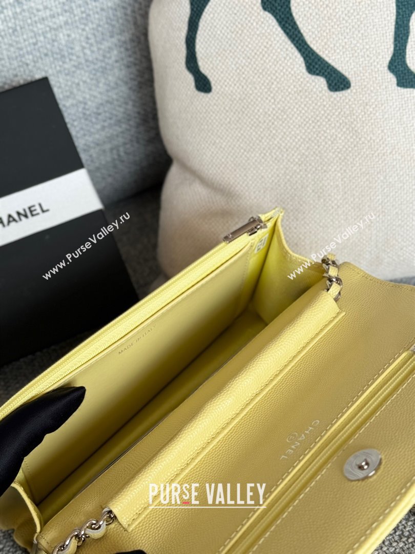 Chanel Grained Calfskin Classic Wallet on Chain WOC Silver/Yellow 2024 (MHUI-241508)