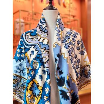 Hermes Cashmere Silk Sqaure Shawl Scarf 140cm H112138 Blue 2023 Top (WTZ-23112138)