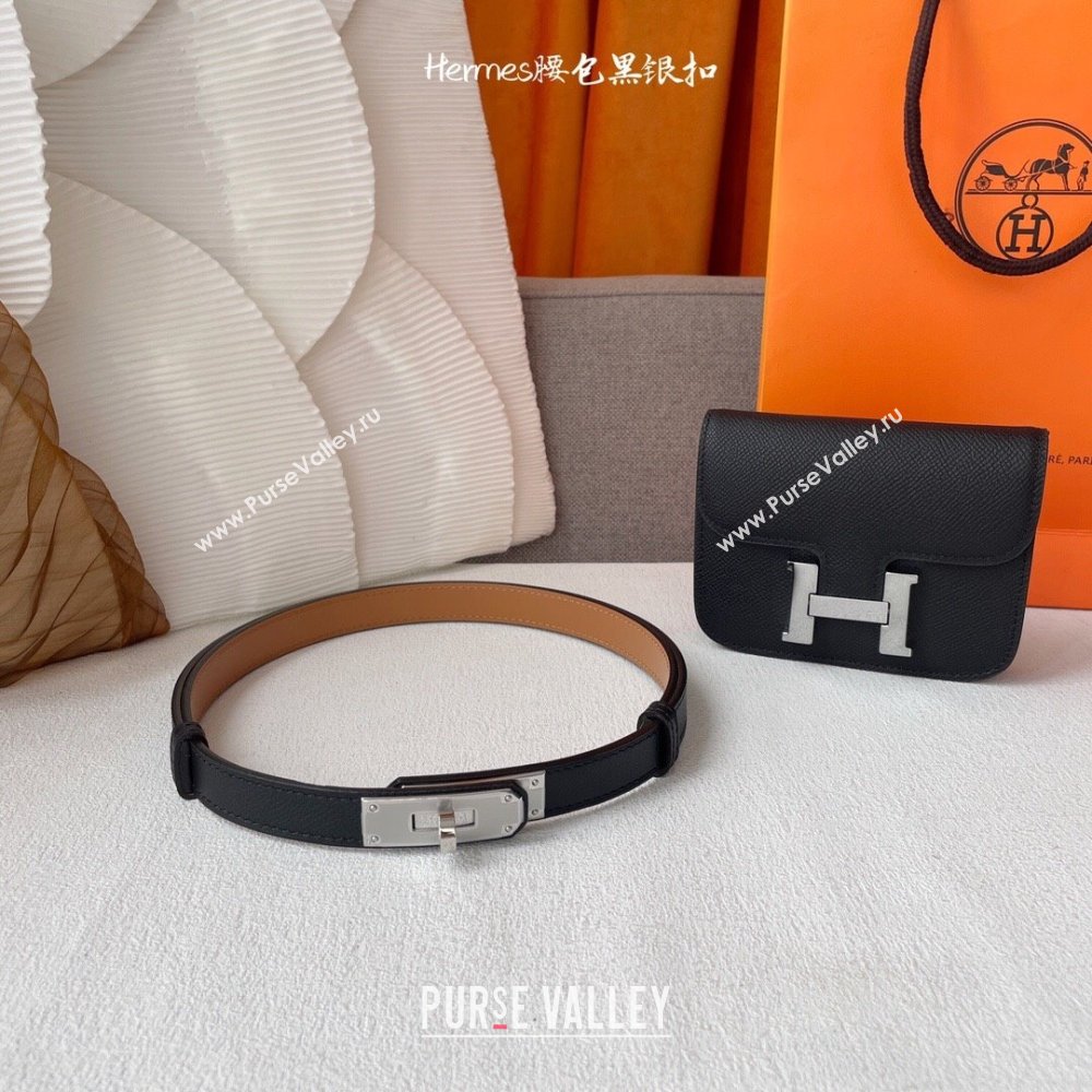 Hermes Kelly Belt Bag in Epsom Calfskin Black/Silver 2024 (YANG-24061902)