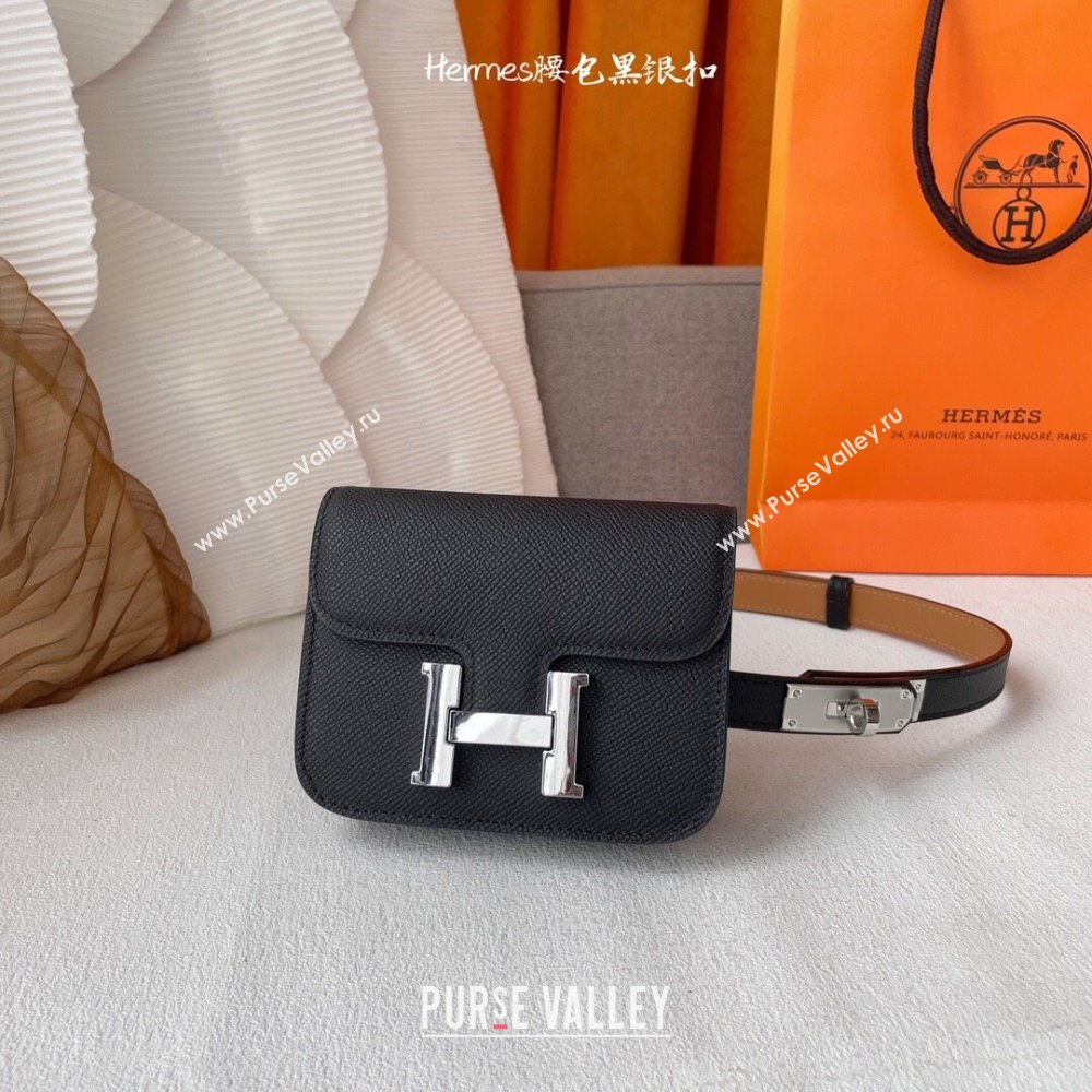 Hermes Kelly Belt Bag in Epsom Calfskin Black/Silver 2024 (YANG-24061902)