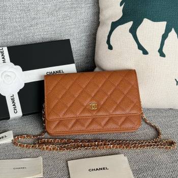 Chanel Grained Calfskin Classic Wallet on Chain WOC Gold/Brown 2024 (MHUI-241509)