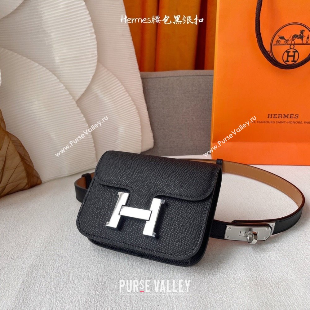 Hermes Kelly Belt Bag in Epsom Calfskin Black/Silver 2024 (YANG-24061902)