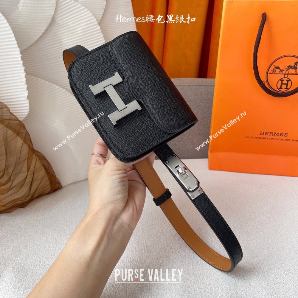 Hermes Kelly Belt Bag in Epsom Calfskin Black/Silver 2024 (YANG-24061902)