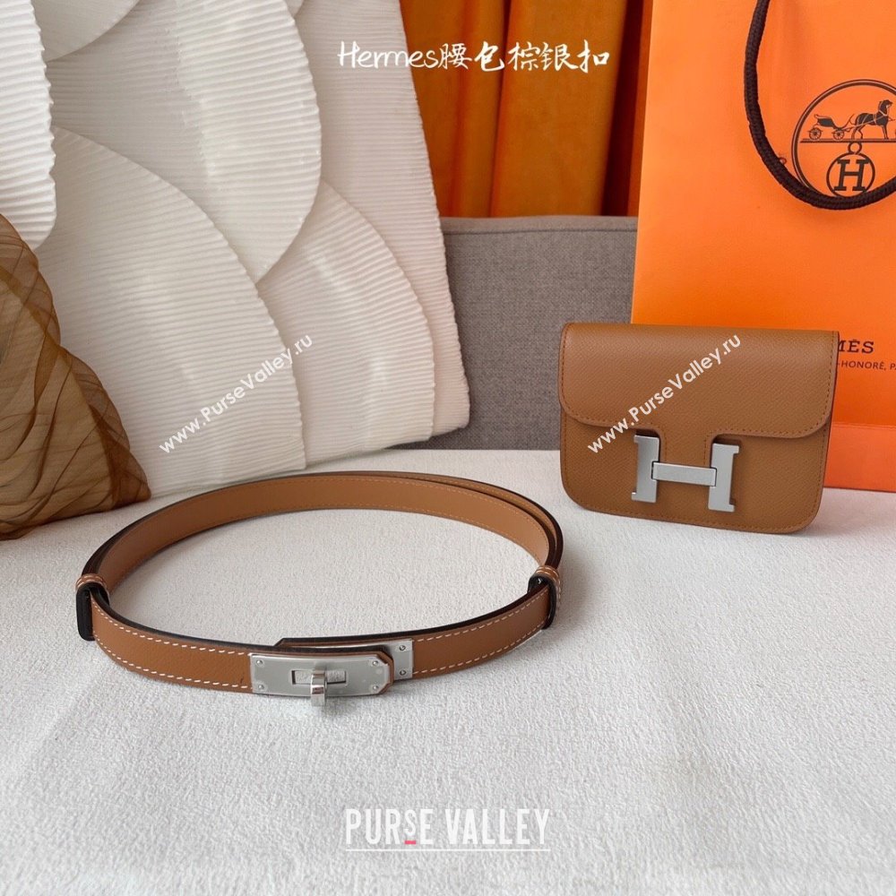 Hermes Kelly Belt Bag in Epsom Calfskin Brown/Silver 2024 (YANG-24061903)