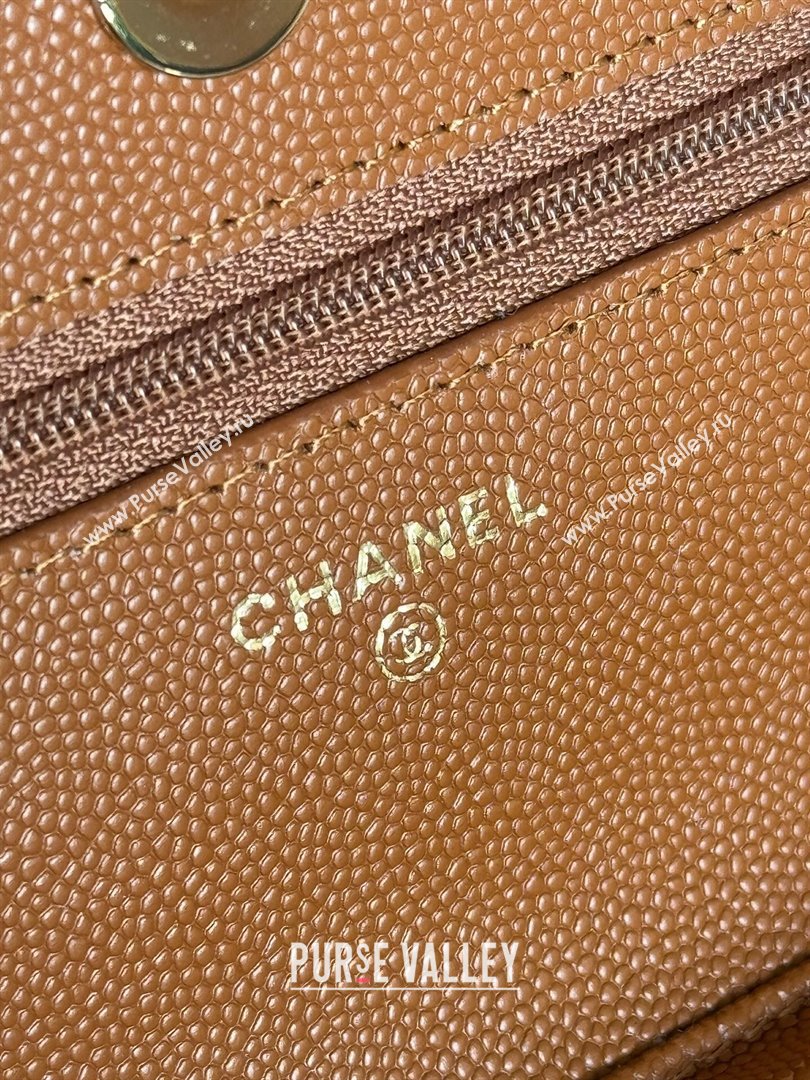 Chanel Grained Calfskin Classic Wallet on Chain WOC Gold/Brown 2024 (MHUI-241509)