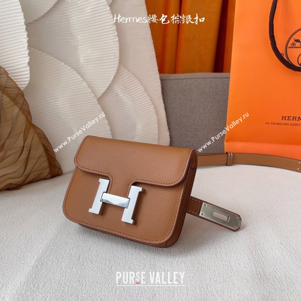 Hermes Kelly Belt Bag in Epsom Calfskin Brown/Silver 2024 (YANG-24061903)