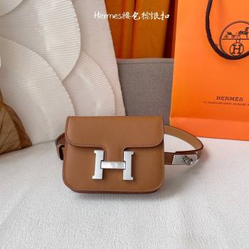 Hermes Kelly Belt Bag in Epsom Calfskin Brown/Silver 2024 (YANG-24061903)