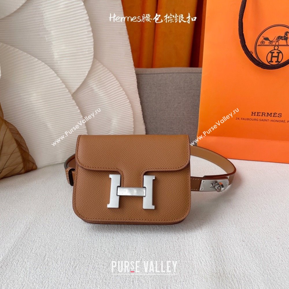 Hermes Kelly Belt Bag in Epsom Calfskin Brown/Silver 2024 (YANG-24061903)