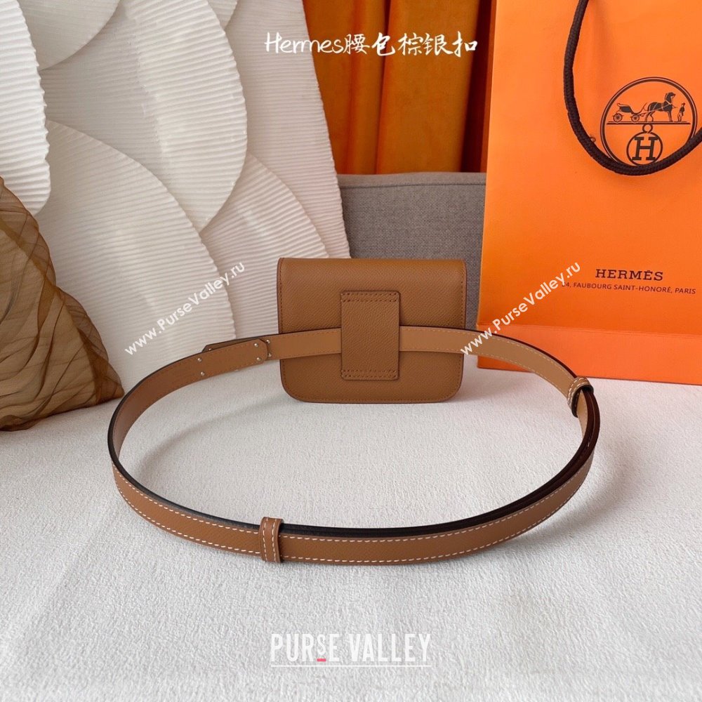 Hermes Kelly Belt Bag in Epsom Calfskin Brown/Silver 2024 (YANG-24061903)