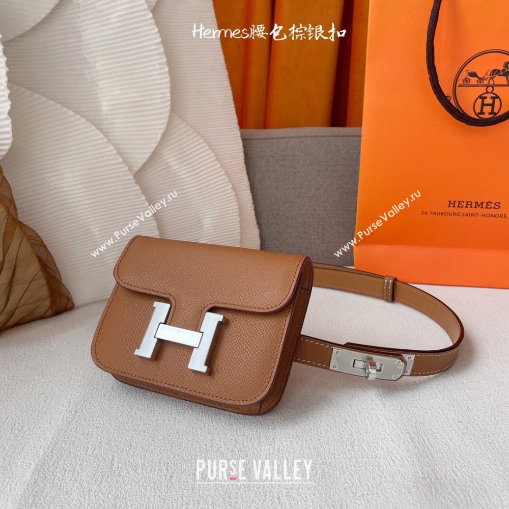 Hermes Kelly Belt Bag in Epsom Calfskin Brown/Silver 2024 (YANG-24061903)