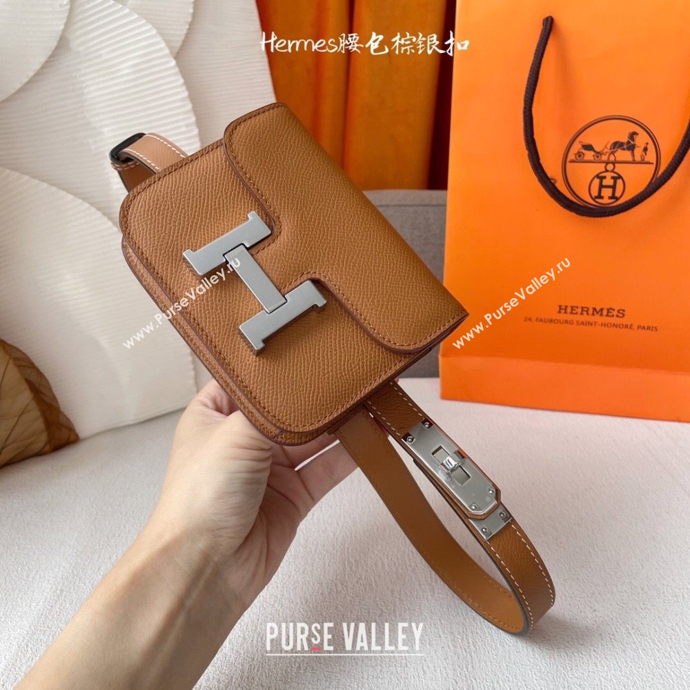 Hermes Kelly Belt Bag in Epsom Calfskin Brown/Silver 2024 (YANG-24061903)