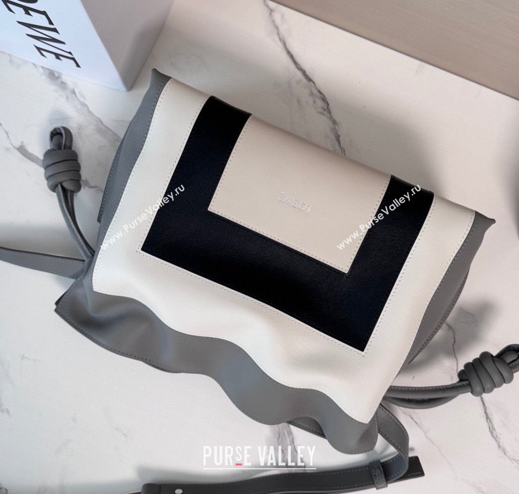 Loewe x Albers Medium Flamenco clutch in nappa calfskin Grey/White 2025 262587 (nana-250925004)