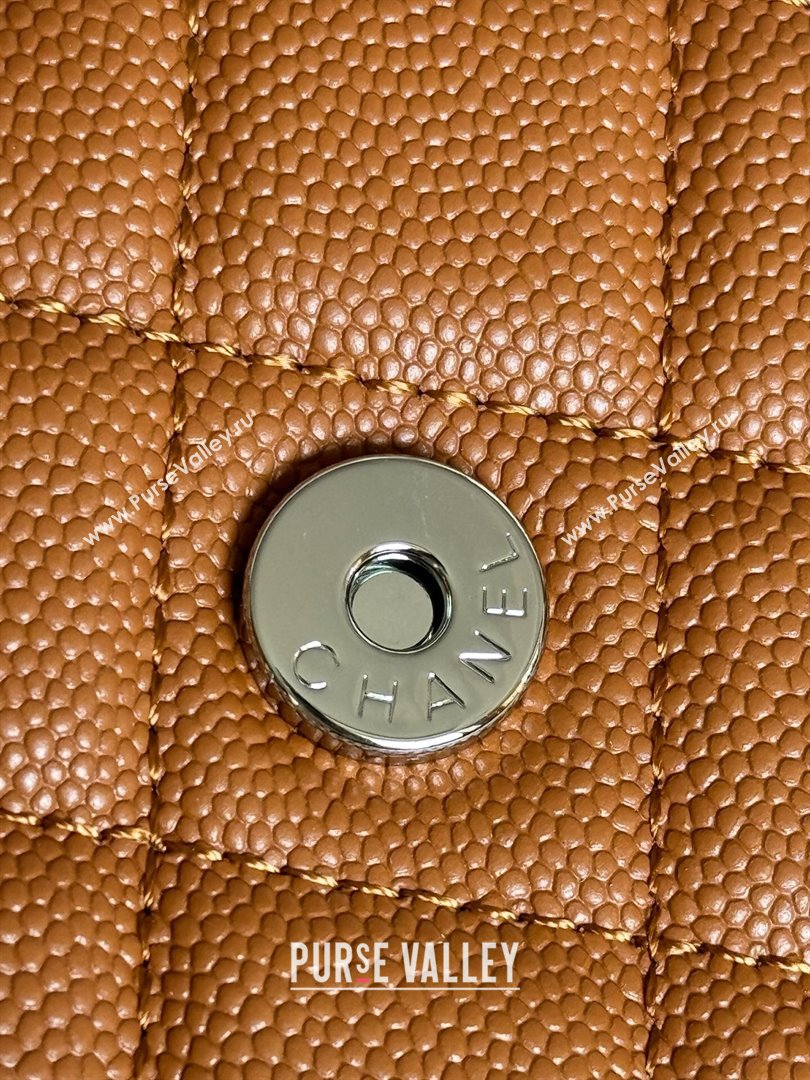 Chanel Grained Calfskin Classic Wallet on Chain WOC Silver/Brown 2024 (MHUI-241510)