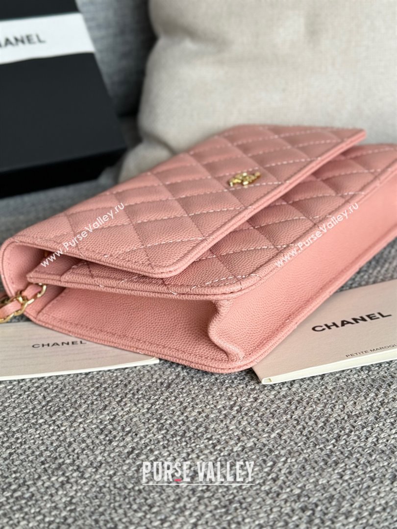 Chanel Grained Calfskin Classic Wallet on Chain WOC Gold/Pink 2024 (MHUI-241511)