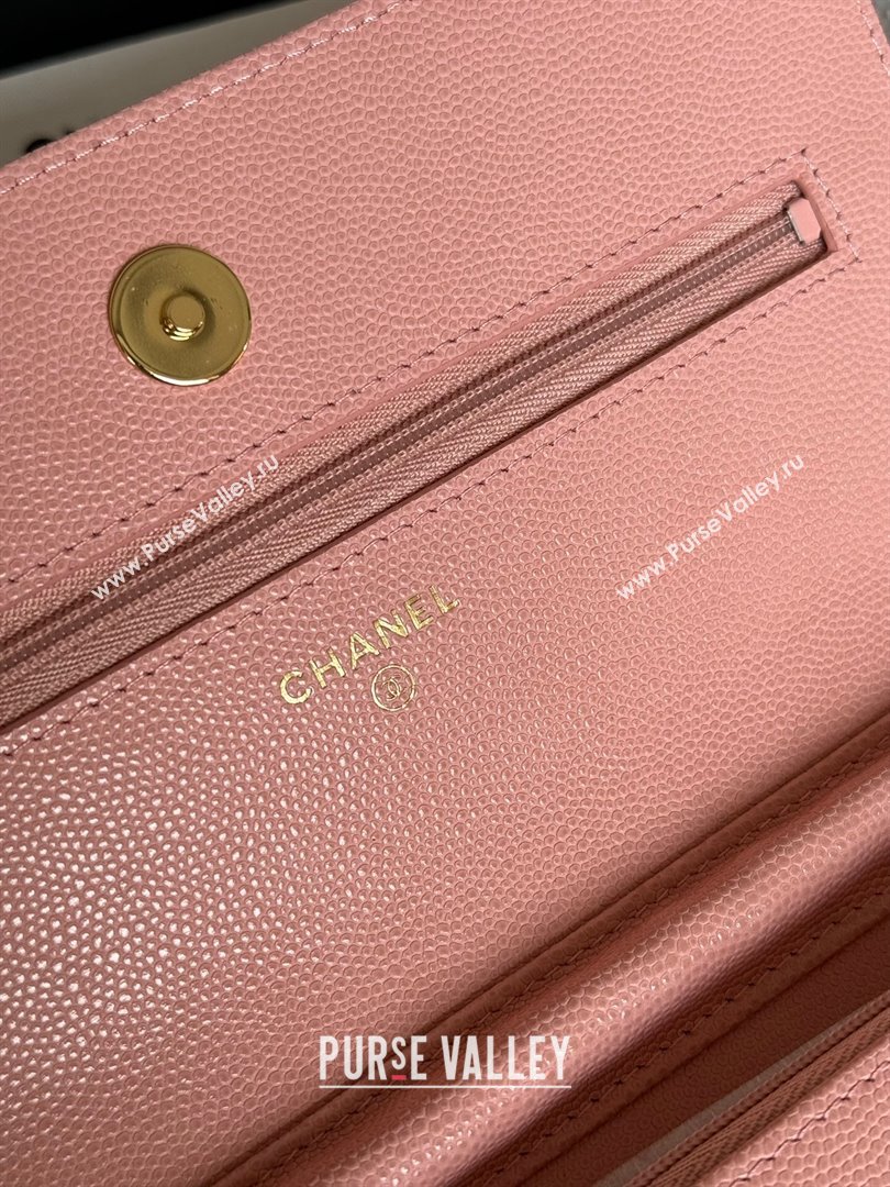 Chanel Grained Calfskin Classic Wallet on Chain WOC Gold/Pink 2024 (MHUI-241511)