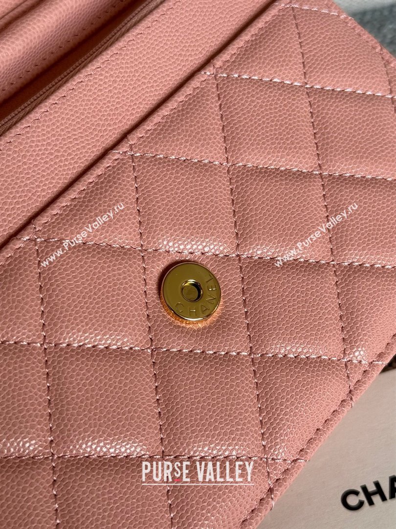 Chanel Grained Calfskin Classic Wallet on Chain WOC Gold/Pink 2024 (MHUI-241511)