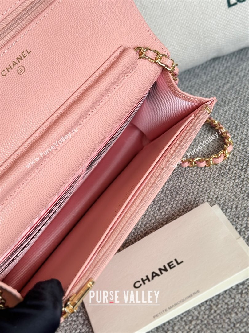 Chanel Grained Calfskin Classic Wallet on Chain WOC Gold/Pink 2024 (MHUI-241511)