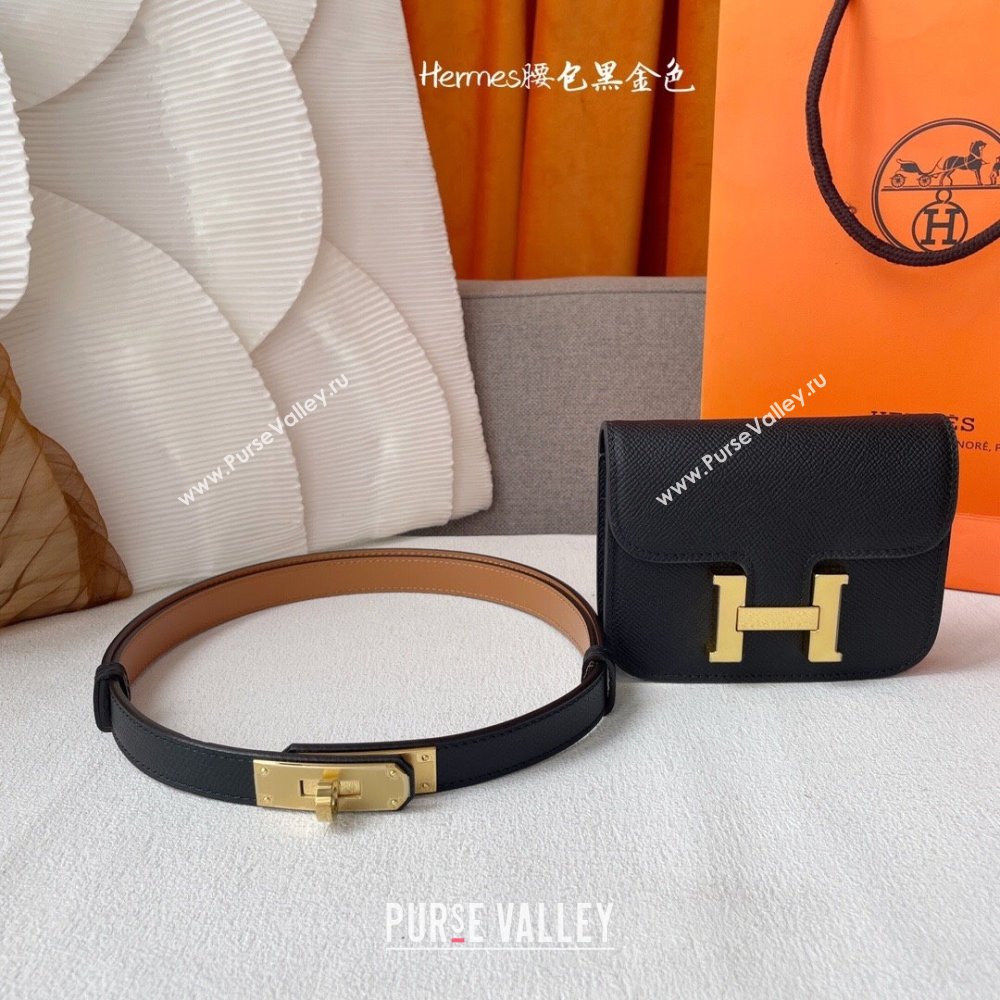 Hermes Kelly Belt Bag in Epsom Calfskin Black/Gold 2024 (YANG-24061907)