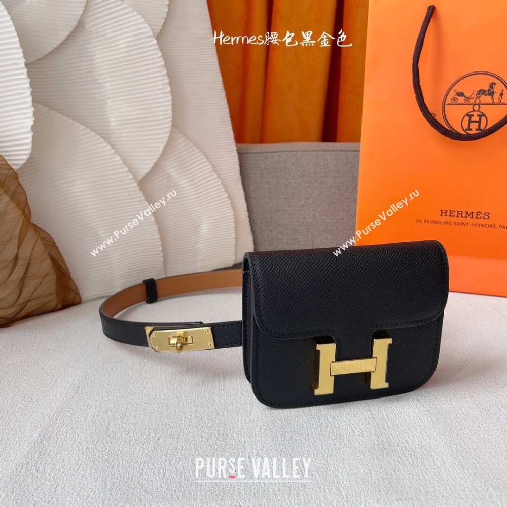 Hermes Kelly Belt Bag in Epsom Calfskin Black/Gold 2024 (YANG-24061907)