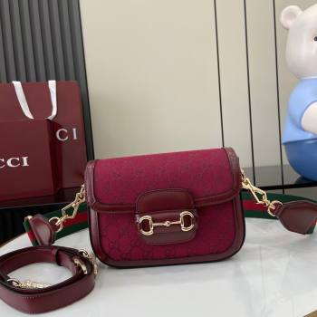 Gucci Horsebit 1955 Mini Bag in GG Supreme Canvas With Green and red Web Strap 658574 Rosso Ancora Red 2024 (XLU-24093007)