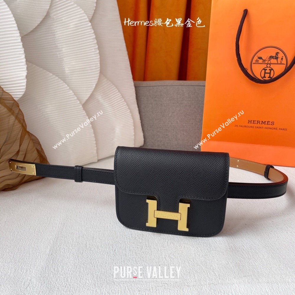 Hermes Kelly Belt Bag in Epsom Calfskin Black/Gold 2024 (YANG-24061907)