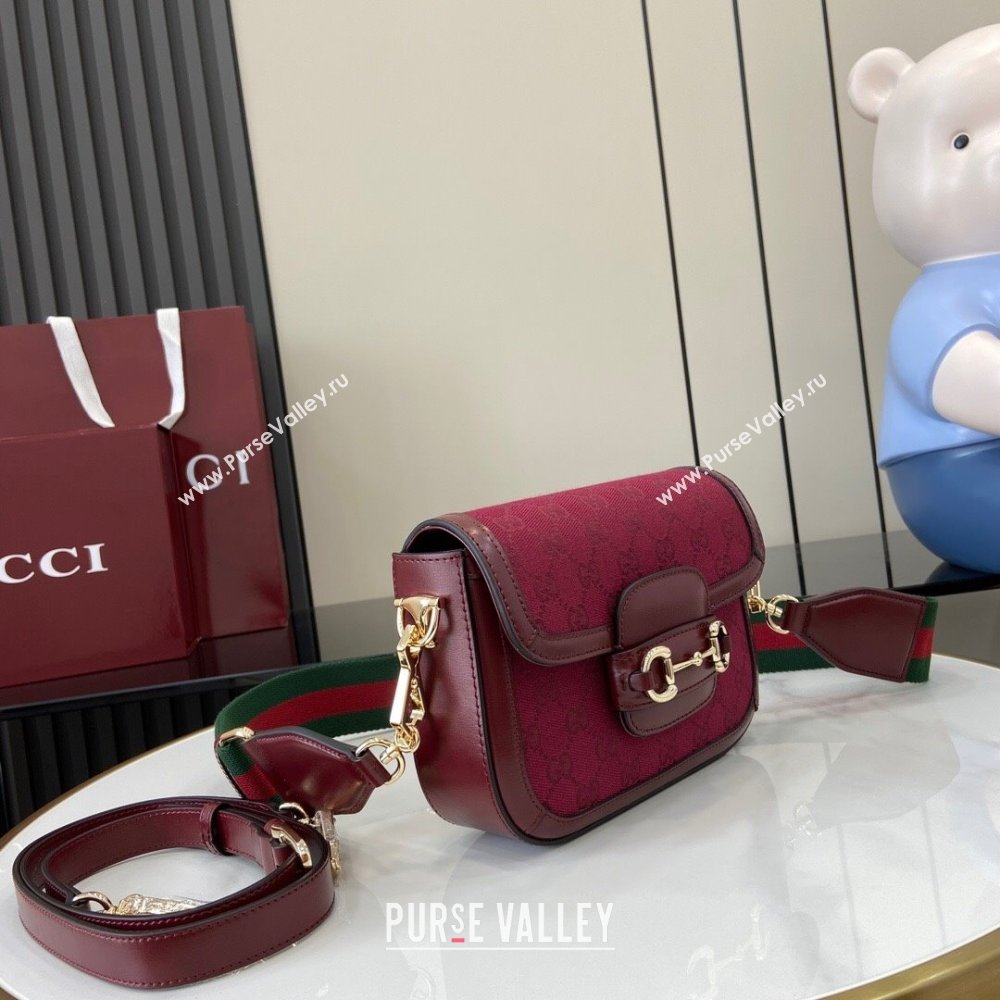 Gucci Horsebit 1955 Mini Bag in GG Supreme Canvas With Green and red Web Strap 658574 Rosso Ancora Red 2024 (XLU-24093007)