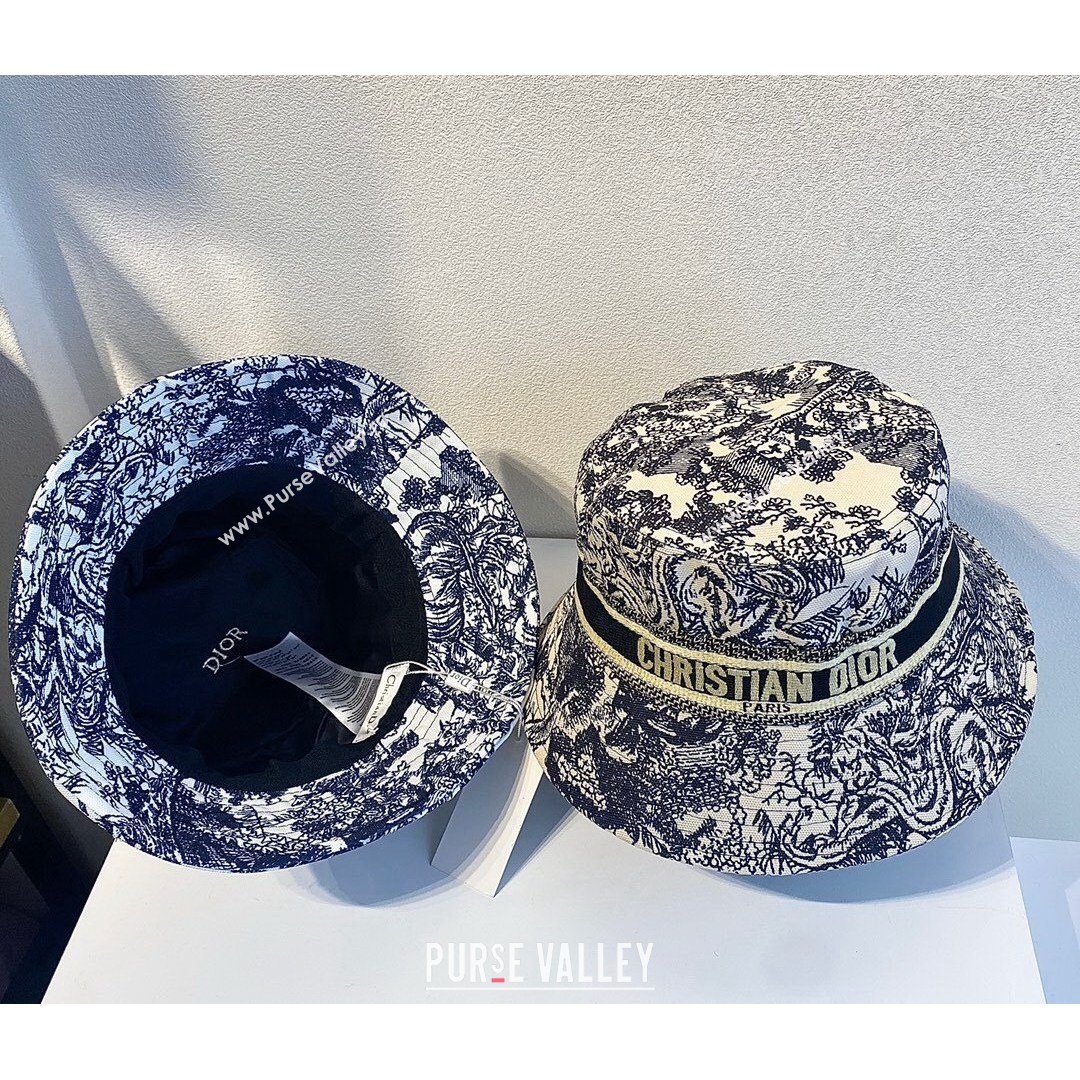 Dior Bucket Hat in Toile de Jouy Reverse Embroidered Cotton Dark Blue 2021 (MAO-21081906)