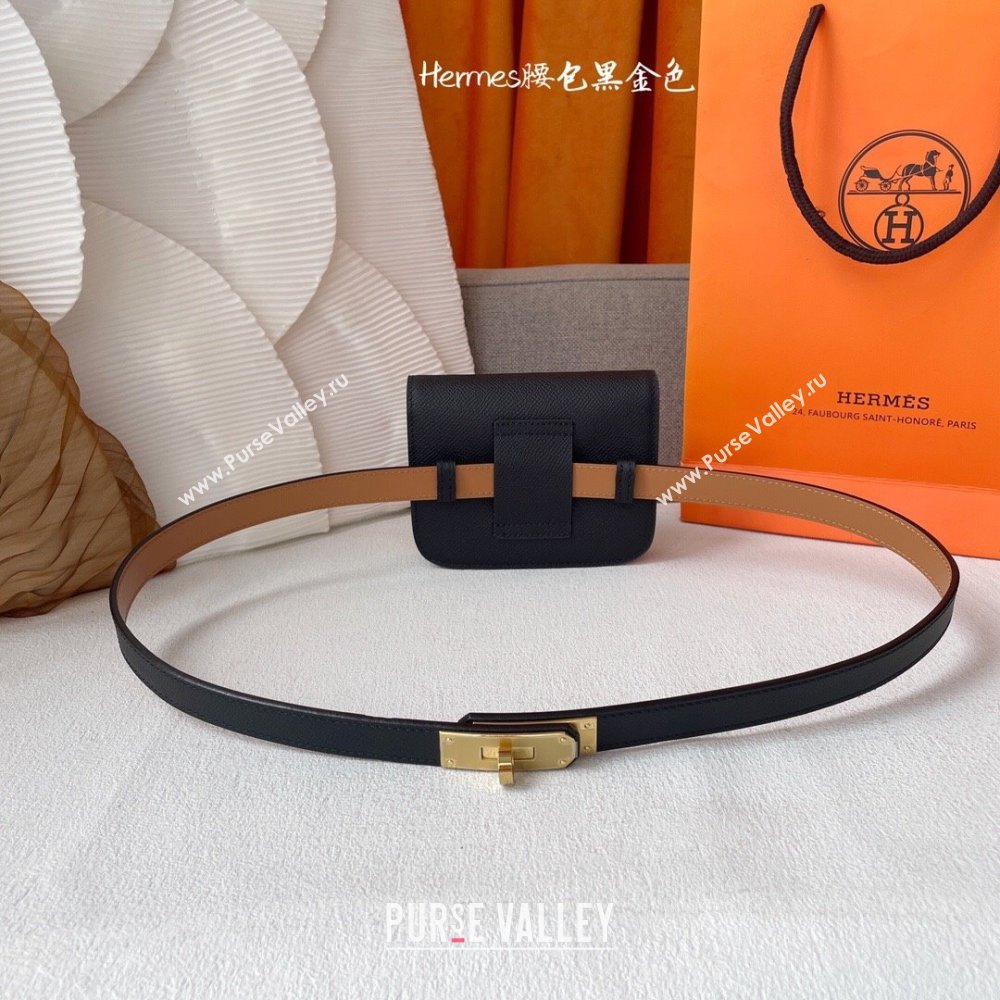 Hermes Kelly Belt Bag in Epsom Calfskin Black/Gold 2024 (YANG-24061907)