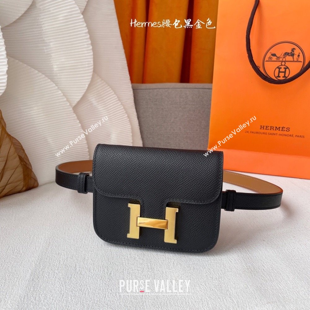 Hermes Kelly Belt Bag in Epsom Calfskin Black/Gold 2024 (YANG-24061907)