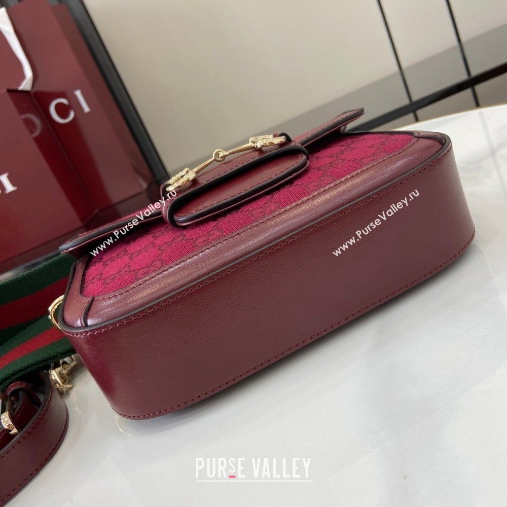 Gucci Horsebit 1955 Mini Bag in GG Supreme Canvas With Green and red Web Strap 658574 Rosso Ancora Red 2024 (XLU-24093007)