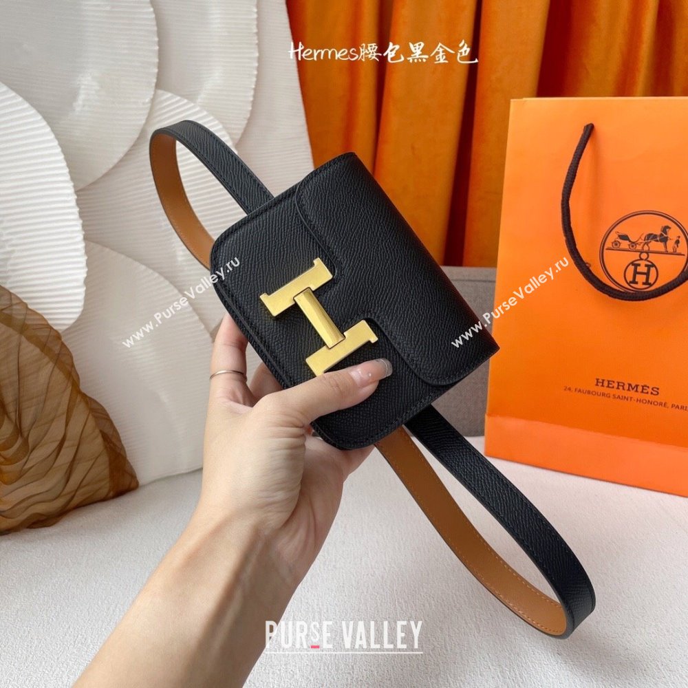 Hermes Kelly Belt Bag in Epsom Calfskin Black/Gold 2024 (YANG-24061907)