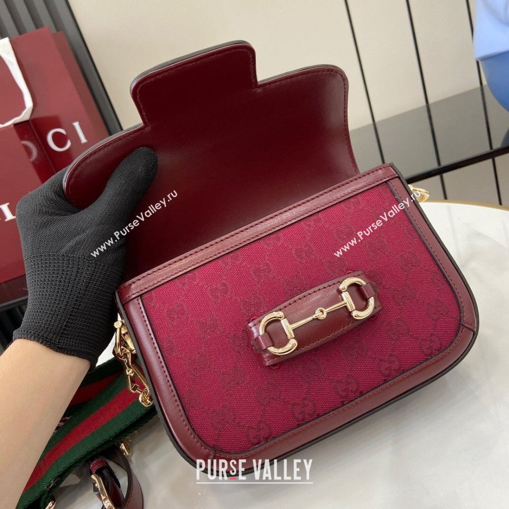 Gucci Horsebit 1955 Mini Bag in GG Supreme Canvas With Green and red Web Strap 658574 Rosso Ancora Red 2024 (XLU-24093007)