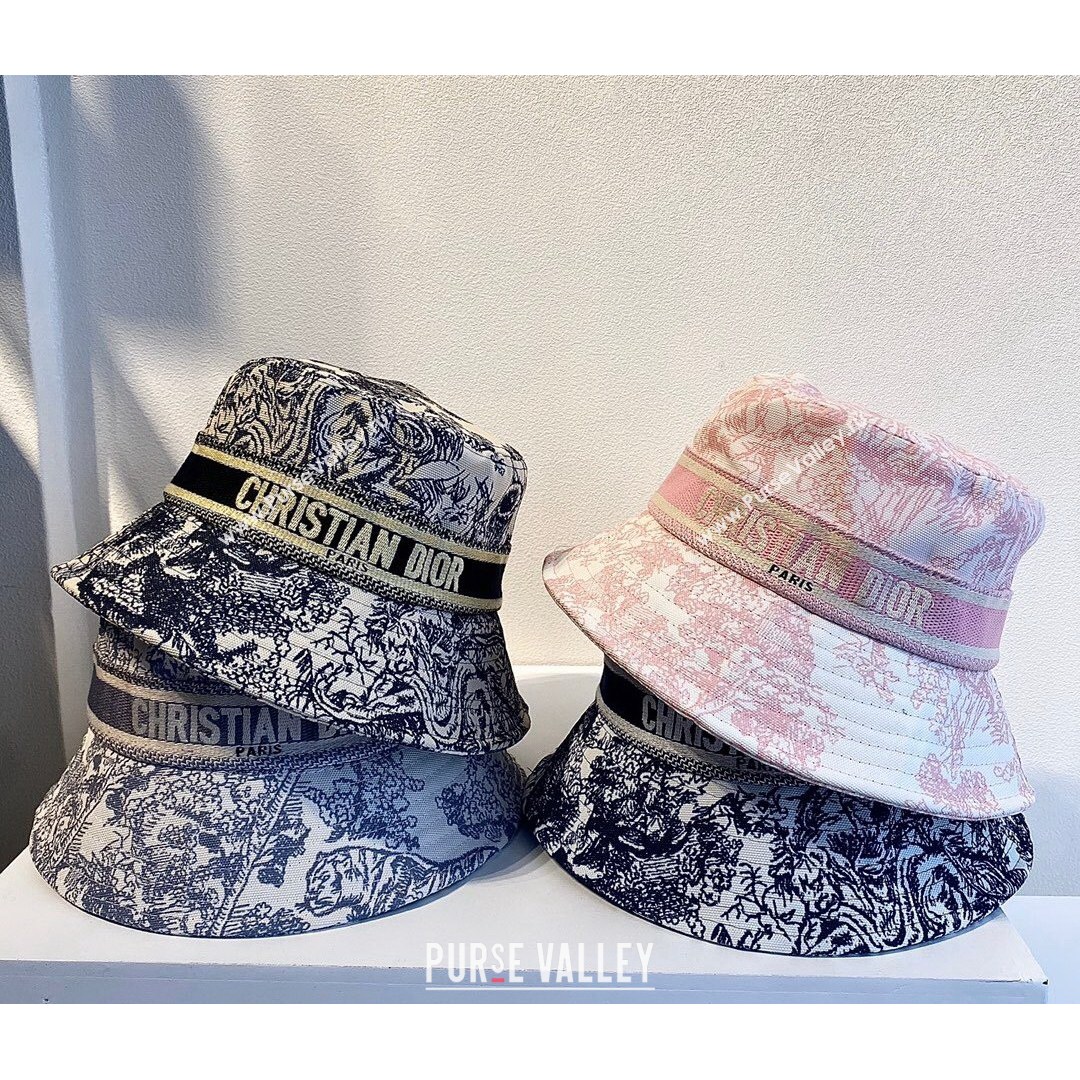 Dior Bucket Hat in Toile de Jouy Reverse Embroidered Cotton Light Blue 2021 (MAO-21081905)