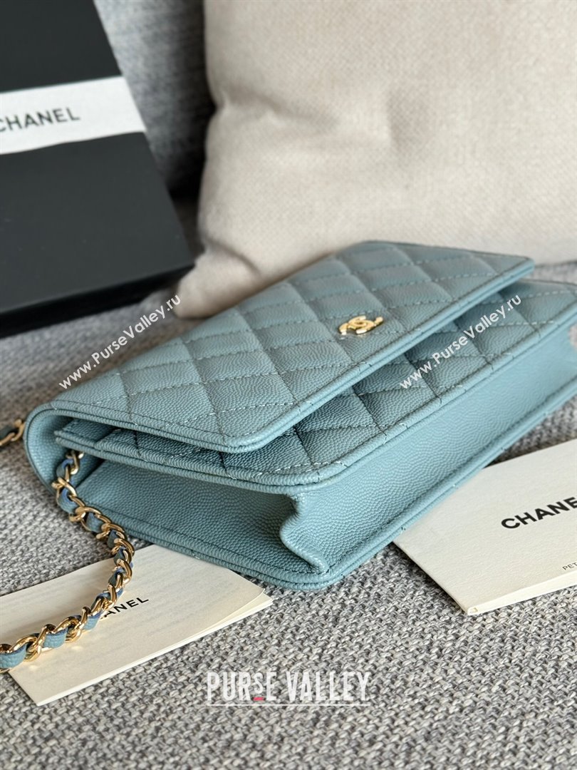 Chanel Grained Calfskin Classic Wallet on Chain WOC Gold/Blue 2024 (MHUI-241513)