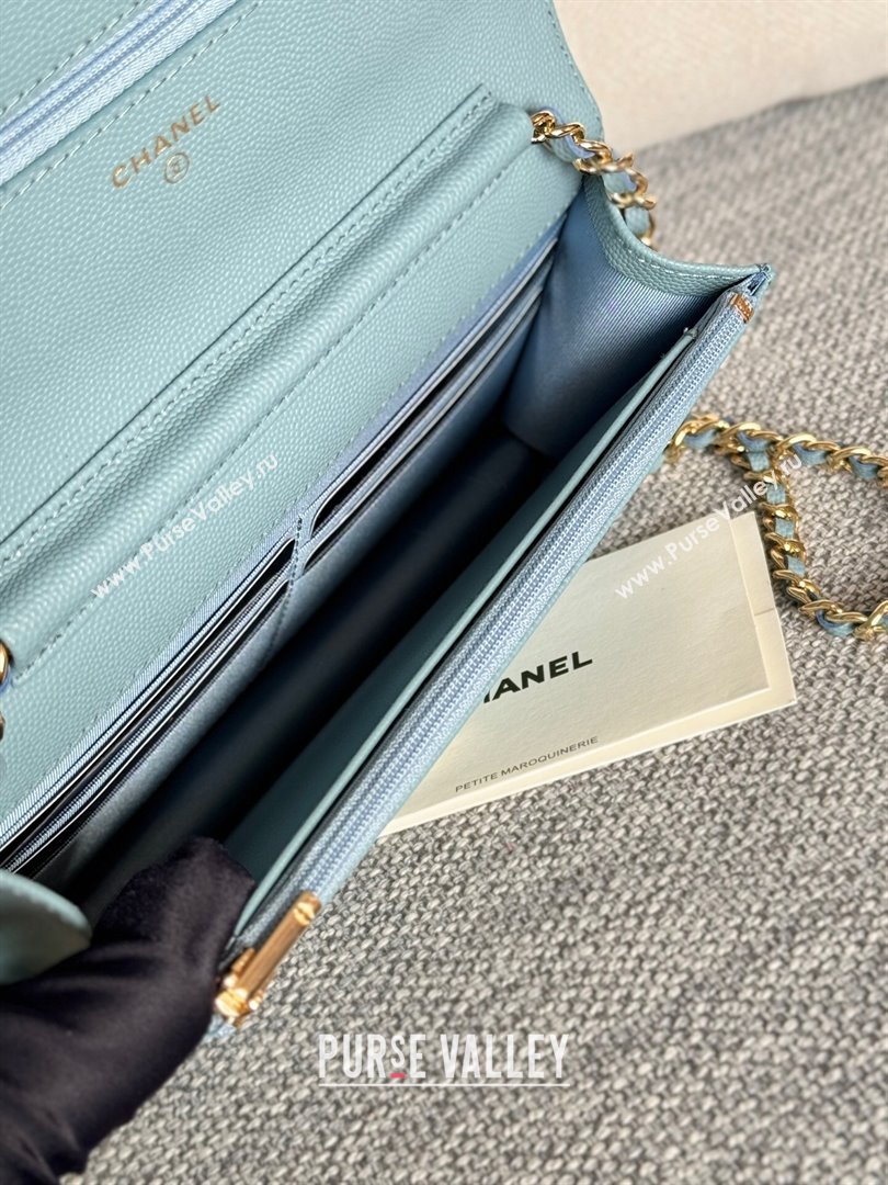 Chanel Grained Calfskin Classic Wallet on Chain WOC Gold/Blue 2024 (MHUI-241513)