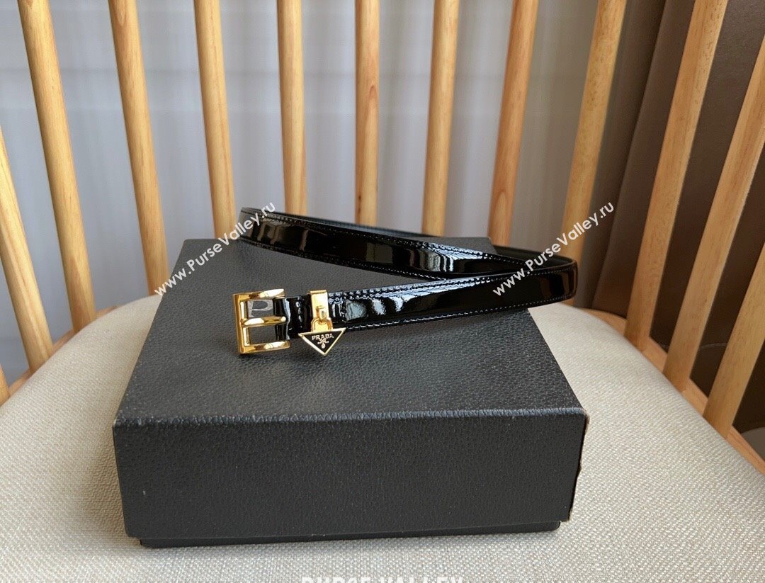 Prada Belt 1.5cm in Patent Calfskin Black/Gold 2024 (YANG-24061913)