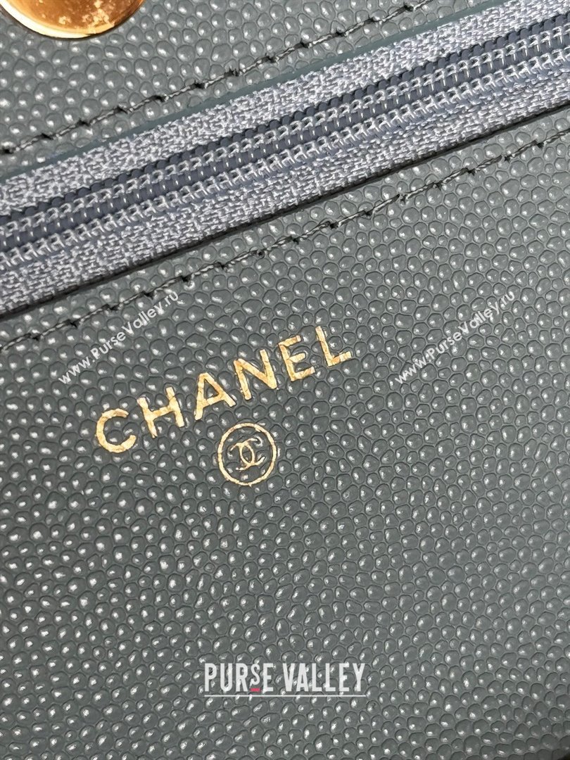 Chanel Grained Calfskin Classic Wallet on Chain WOC Gold/Blue 2024 (MHUI-241513)