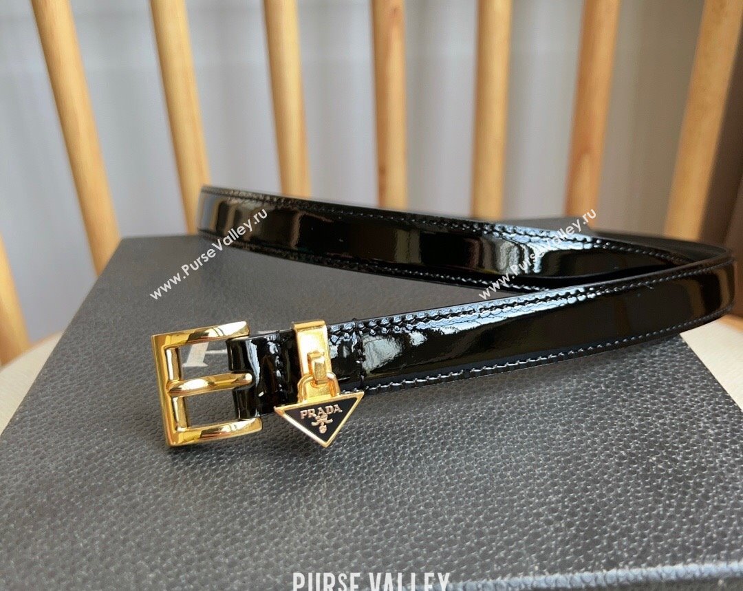 Prada Belt 1.5cm in Patent Calfskin Black/Gold 2024 (YANG-24061913)