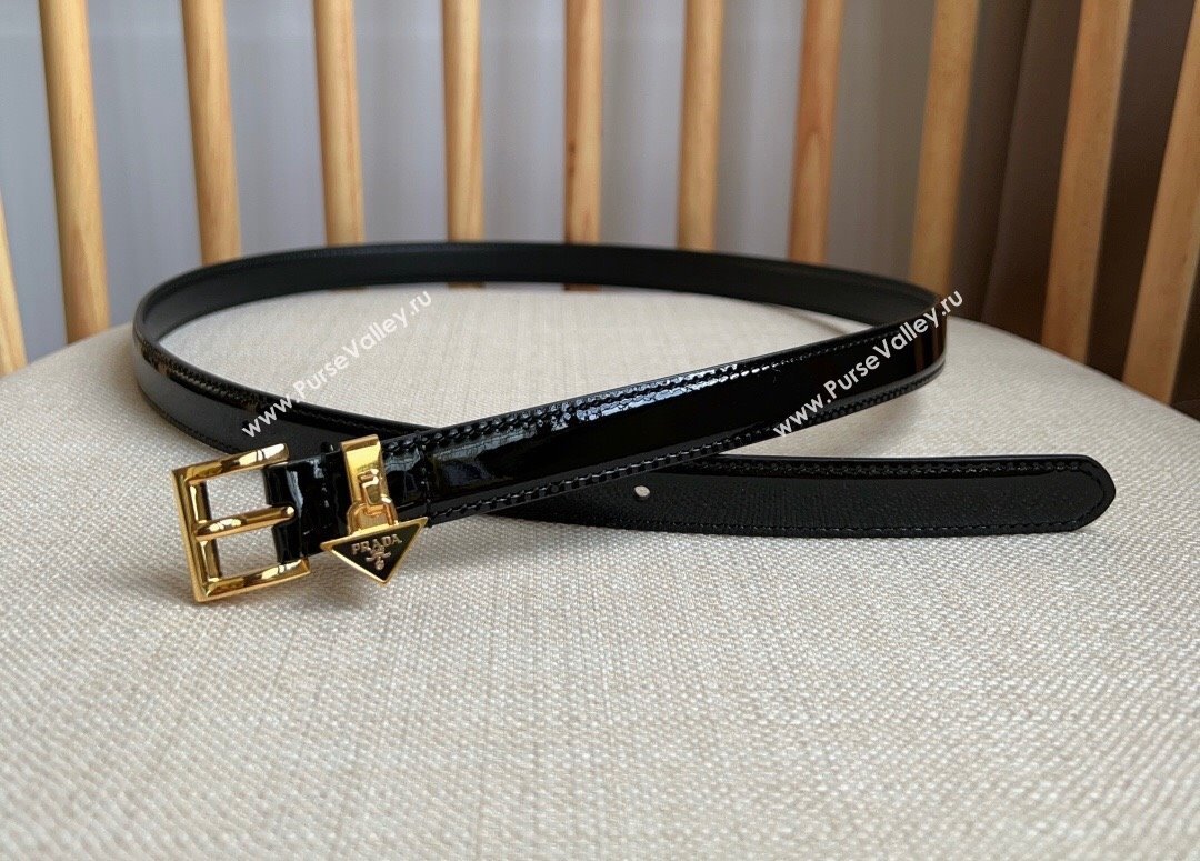 Prada Belt 1.5cm in Patent Calfskin Black/Gold 2024 (YANG-24061913)