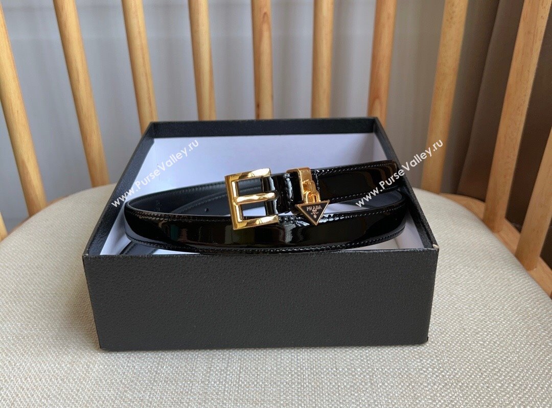 Prada Belt 1.5cm in Patent Calfskin Black/Gold 2024 (YANG-24061913)